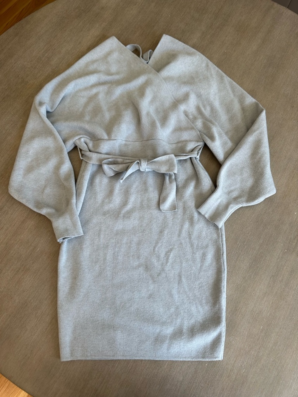 HYFVE Light Gray Long Sleeve Belted Knit Dress
